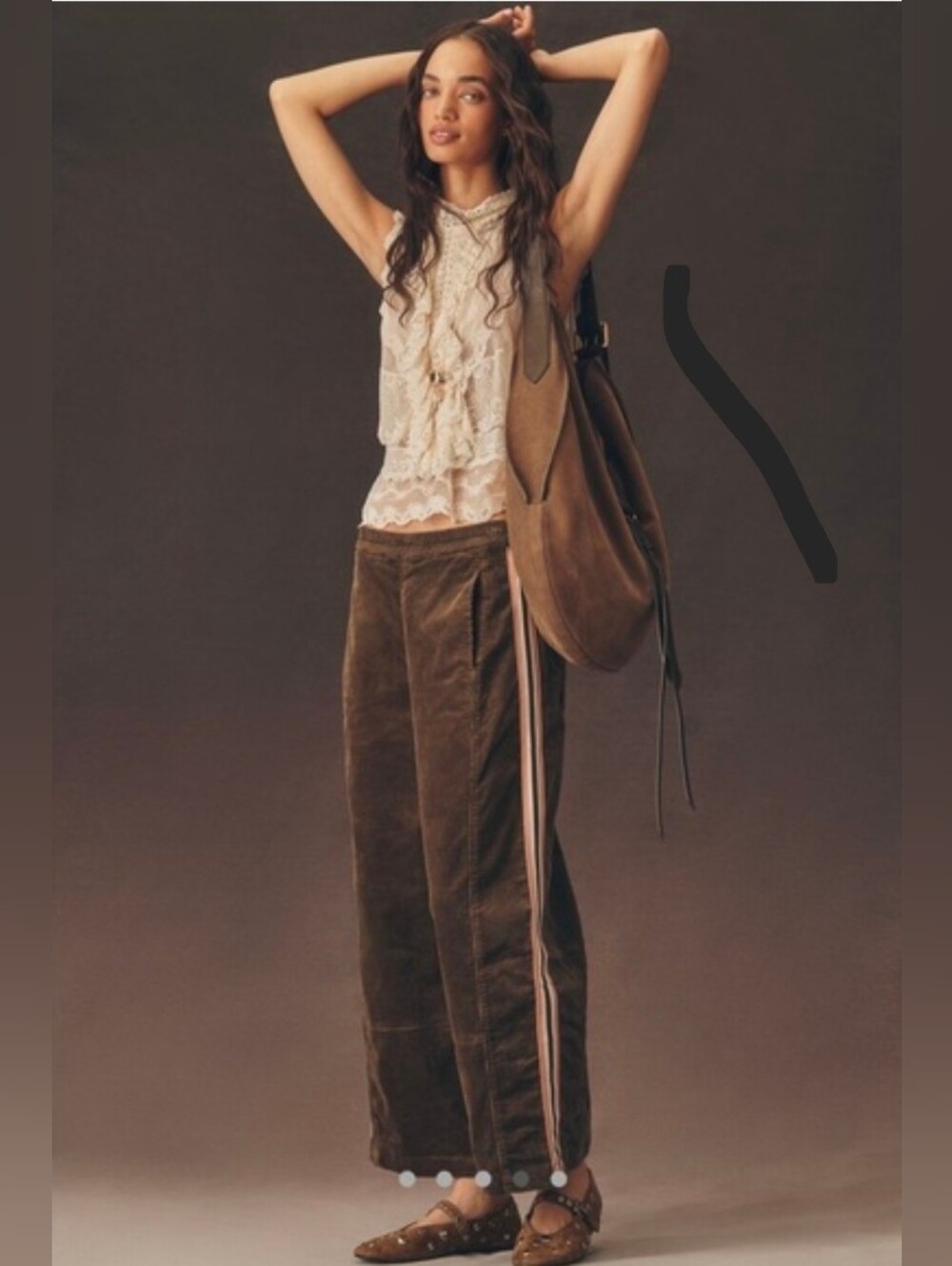 Pilcro Izzy Barrel Leg Corduroy Pants Brown with Side Stripe XS Run Generous